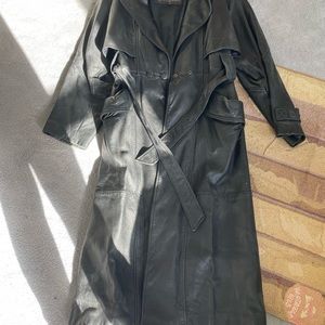 Full length black leather coat size medium not new but excellent condition